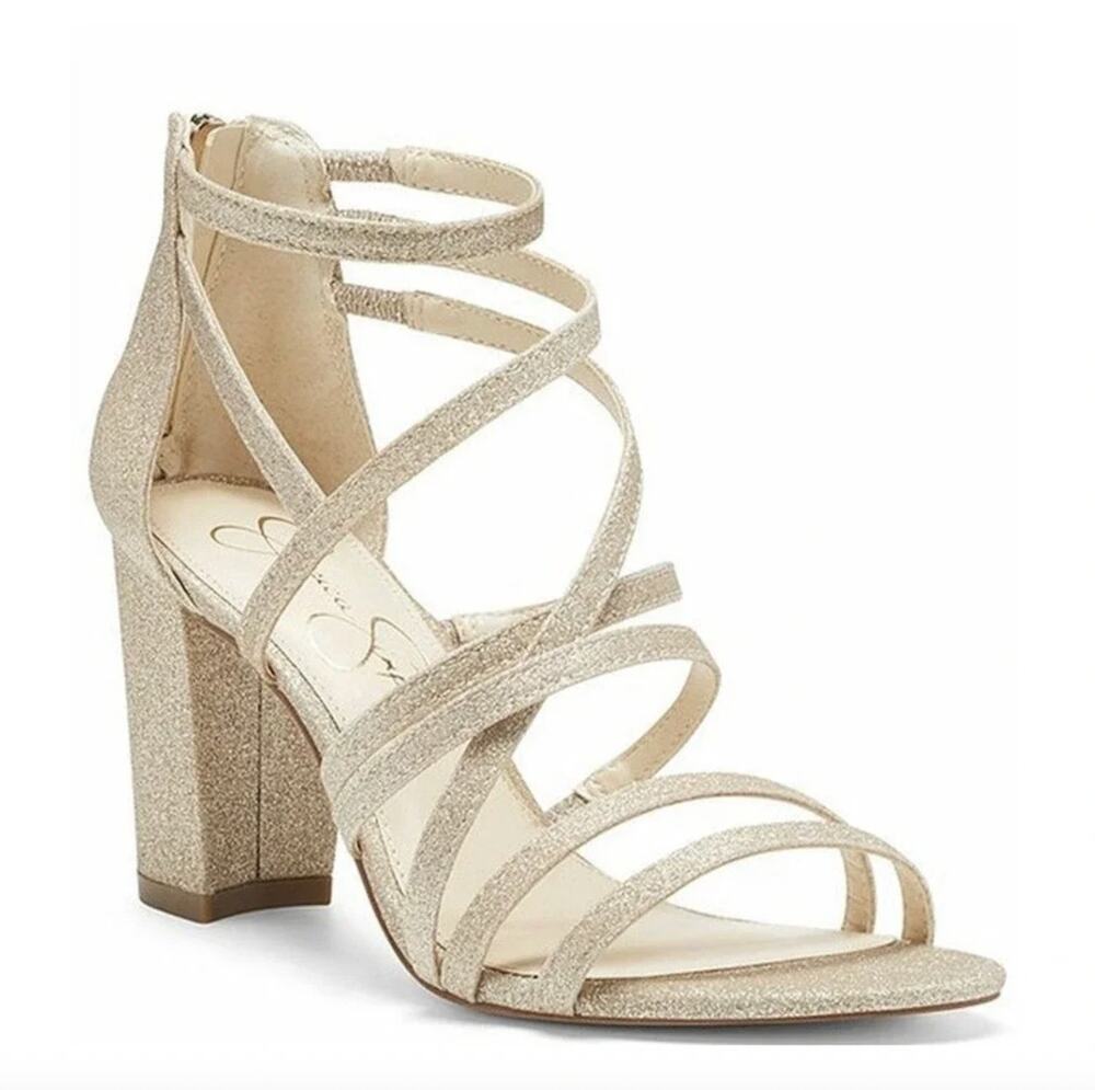 New Jessica Simpson Stassey Sandals Size 9.5M Gold Glitter Strappy Block Heel